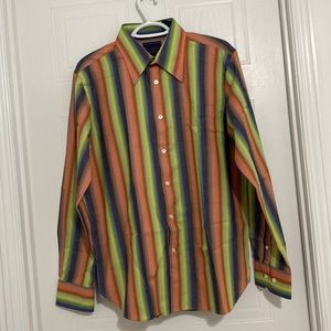 VINTAGE NAT LANGHAM LONDON Men’s Rainbow Stripe Shirt Size L/G (39A)